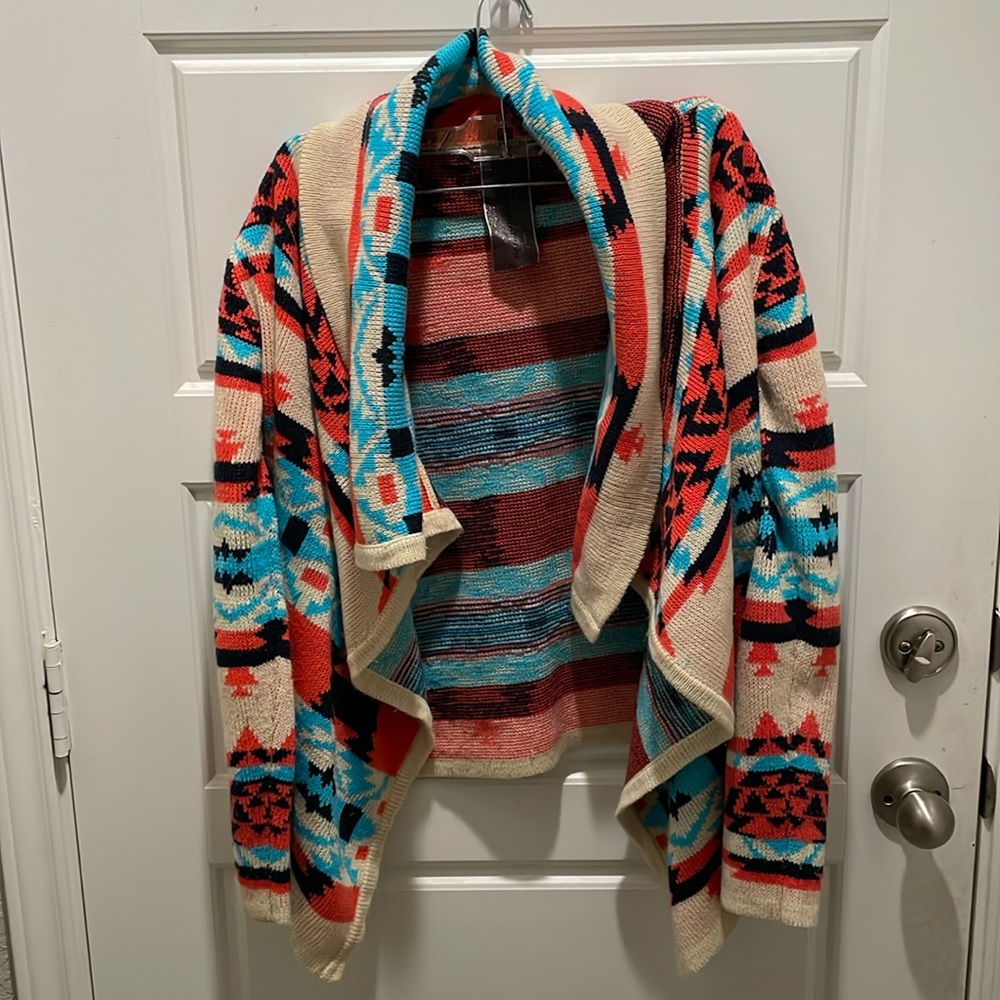 Moon Collection Women’s Multicolored Medium Southwestern Print Open Cardigan